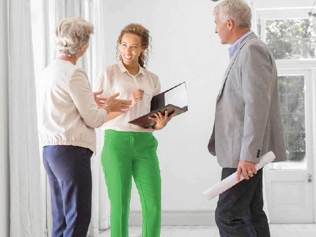 Mature couple having discussion with real estate agent